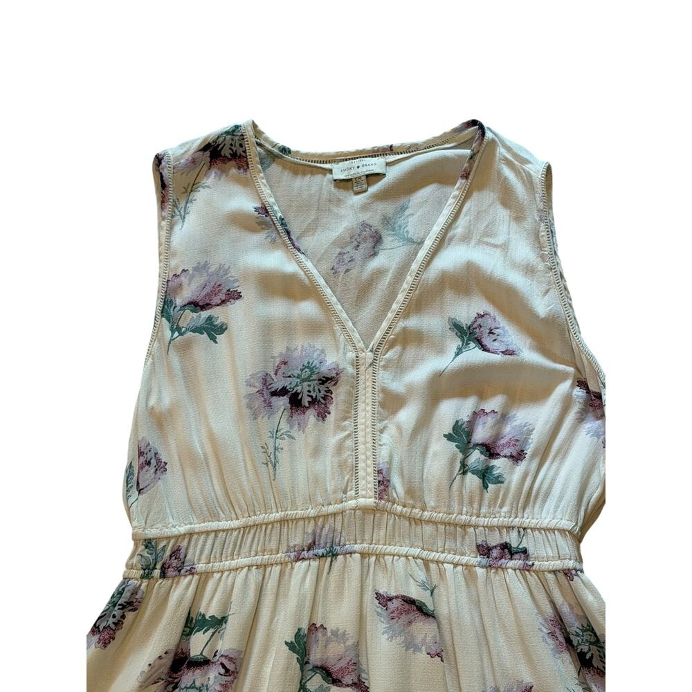 Lucky Brand Cream Floral Hi-Low Dress | V-Neck | Lace Trim | Boho | Size L - Picture 3 of 9